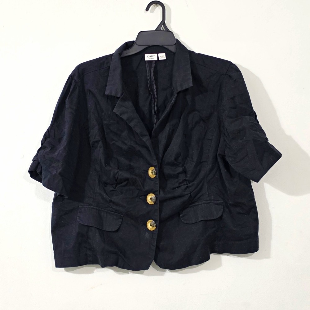 Cato Woman Black Cropped Blazer Gold Button Ruched Sleeve Plus Size 22/24W